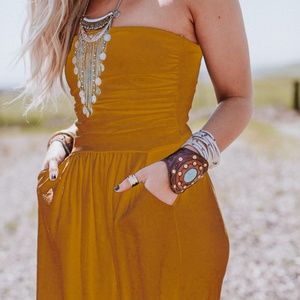 Making Waves Strapless Maxi Dress - Mustard Size L